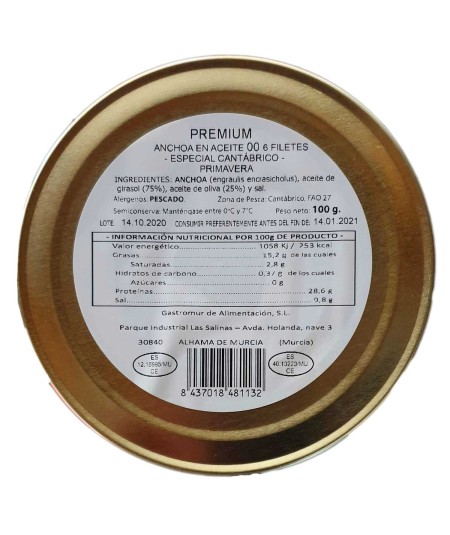 Anchoas del Cantábrico Costera 6 Filetes